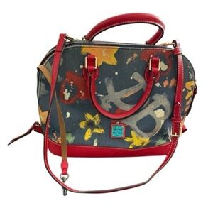 Dooney & Bourke Graffiti Zip Zip Red Leather Trim Satchel Crossbody Bag